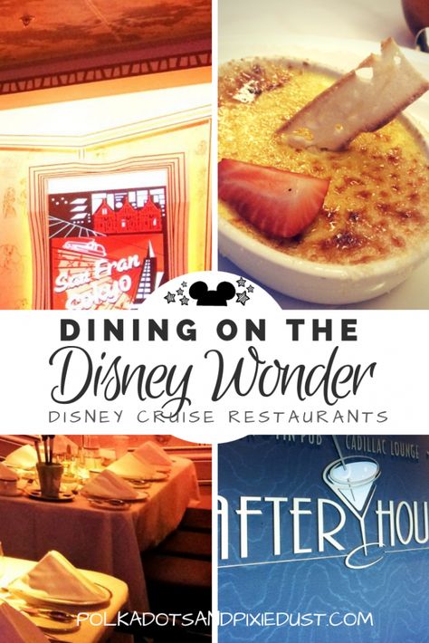 Disney Wonder Cruise, Disney Wonder, Disney Cruise Vacation, Disney Cruise Tips, Grab Food, Dining Menu, Fancy Restaurants, Disney Restaurants, Disney Snacks