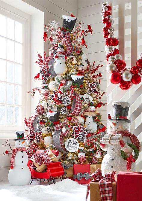 Tree: Mister Snowman Christmas Tree Decorated, Pretty Christmas Decorations, Christmas Snowflakes Ornaments, Flocked Christmas Trees Decorated, Red Christmas Decor, Silver Christmas Decorations, Pencil Christmas Tree, White Christmas Trees, Christmas Tree Inspiration