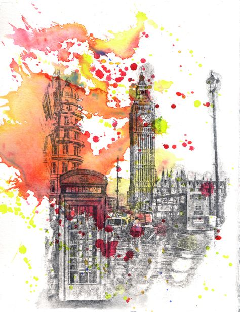 Landmarks Art, Watercolor City, Watercolor Beginner, Gcse Art, Architecture Illustration, A Level Art, London Art, Landscape Wallpaper, Art Graphique