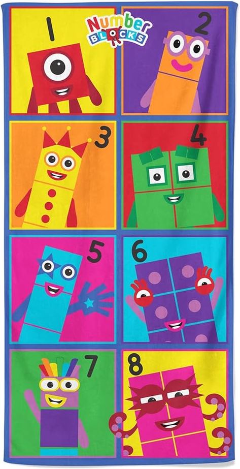 Official Numberblocks Beach Towel - Meet the Numberblocks Design - 70 x 140cm - 100% Cotton, SIngle Beach Towel : Amazon.co.uk: Home & Kitchen Number Blocks, Kids Themed Birthday Parties, Baby D, Small Blankets, Baby Blocks, Birthday Party Games, 6th Birthday Parties, Towels Design, Baby Party