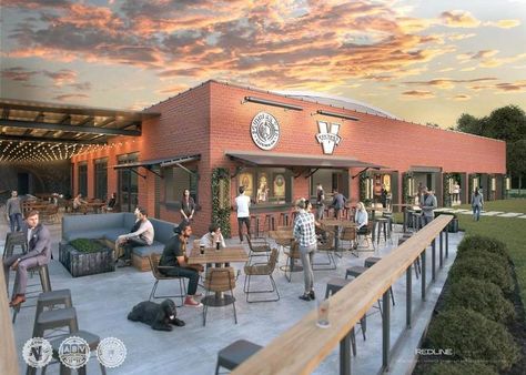 Brewery Exterior, Beer Restaurant, Golden Monkey, City Development, Exterior Rendering, Micro Brewery, Skyline View, Modern Crafts, Tap Room