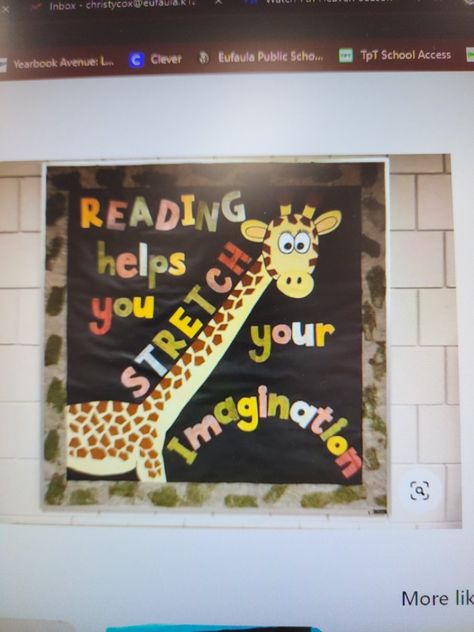 Reading Bulletin Board Ideas, School Library Book Displays, Reading Bulletin Board, School Library Bulletin Boards, School Library Decor, Elementary Bulletin Boards, Jungle Theme Classroom, School Library Displays, Library Bulletin Board