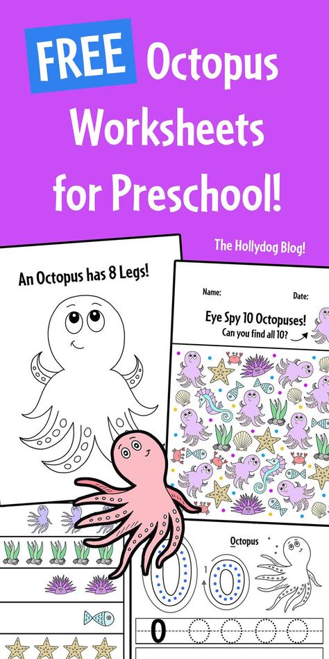 Check out these great printable worksheets for preschool! Build fine motor skills and boost creativity with an octopus theme! Octopus Worksheets for Preschool | Octopus Activities for Preschool | Octopus Theme | Under the Sea Preschool | Octopus Craft Octopus Craft Preschool Free Printable, Octopus Art Preschool, Preschool Octopus Activities, Preschool Octopus Craft, Octopus Activities For Preschool, Preschool Octopus, Octopus Craft Preschool, Octopus Preschool, Octopus Activities