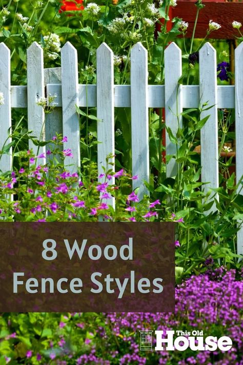 Picket Fence Around Garden, Wood Picket Fence Ideas Front Yard, Pocket Fence Ideas, Garden Wood Fence Ideas, Garden Fence Wood, Cottage Style Fence, Picket Fence Styles, Picket Fence Gate Ideas, Picket Fences Ideas