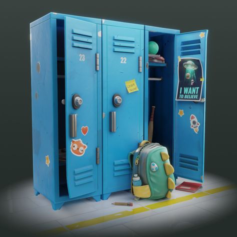 ArtStation - After School | Game-Ready Props, Matteo Maravalle Locker Box, 3d Karakter, Maya Art, Props Concept, Props Art, 3d Concept, Isometric Art, Game Props, Game Concept Art