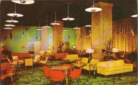 1950s ymca hotel lobby Mid Century Hotel, Retro Interior Design, Chicago Hotels, Vintage Hotels, Mid Century Architecture, Hotel Motel, Retro Interior, The Lobby, Vintage Room