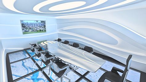 Smart Meeting Room, Futuristic Conference Room, Futuristic Meeting Room, Futuristic Interior Design, Cozy Workspace, Acrylic Logo, Meeting Room Design, Clean Workspace, Senior Project