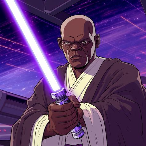 Mace Windu Fan Art, Jedi Council, Halloween 23, Mace Windu, Tv Show Games, Science Fiction Film, Game Themes, George Lucas, Star Wars Art