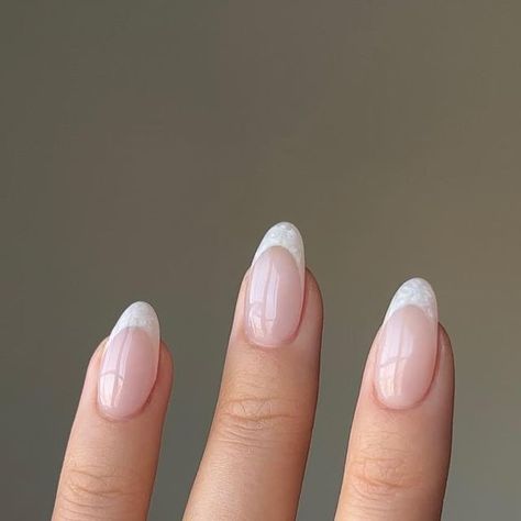 Alison • nailsbyalsn on Instagram: "stills of these pearly french tips i did not too long ago 🦪✨☁️   swipe to see some close ups 🦋  Using @gelcare.official  Freshwater Pearl Nude Bb Creme *discount code: NAILSBYALSN to save (aff)  Ring from @treasurebox.jewelry   —————- #nudenails #bridalnails #pearlnails #bridal #gelnails #nailinspo #frenchtips #cutenails" French Tip And Pearls, French Tip With Pearl Top Coat, Pearl Tipped Nails, Pear French Tip Nails, Pearlescent French Tips, Pearl French Tips Nails, Pearl Nail French Tip, Pearly French Nails, Pearly French Tips