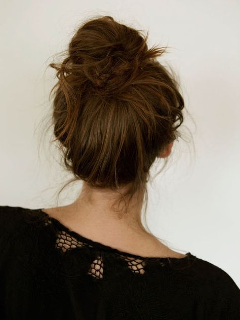 Messy French Bun | A Cup of Jo French Bun, Date Night Hair, Easy Hairstyles For School, A Messy Bun, Hairstyle Tutorials, Bun Tutorial, Haircut Styles, Messy Bun Hairstyles, School Hairstyles