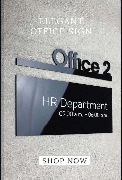 Modern Acrylic Office Door Signs for stylish bussiness space. A beautiful door sign is an important detail of a modern office. Handcrafted office door plates enhance the unique design and style of any space. Bsign produces custom business office door plaques with printed braille font (ADA). This way you show that your office is open to every client. Visit our website to know mor Name Plates For Office Doors, Door Sign For Office, Door Signage Office, Office Signage Entrance, Office Name Plate Ideas, Office Name Board Design, Office Sign Design, Office Sign Board, Acrylic Signage Design