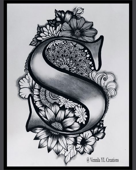 S Letter Drawing Design, S Mandala Letter, Letter S Drawing Art, Letters Art Design, S Letter Drawing Art, New Mandala Art Design, Art Sketches Pencil Creative Artworks, S Mandala Art, Letter S Drawing