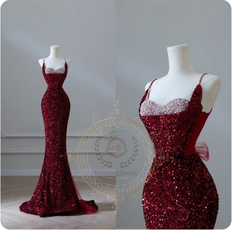 Elegant Red Prom Dress, Mermaid Dress Prom, Elegant Ball Dresses, Red Elegant Dress, Burgundy Evening Gown, Red Evening Gowns, Sequin Evening Dress, Sequin Dresses, Dress Mermaid