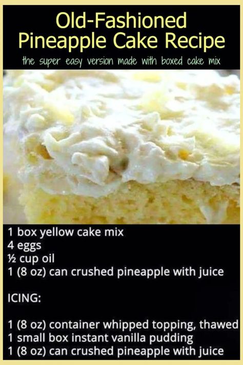 Boxed Cake Mix Old Fashioned Pineapple Cake Recipes - Best Quick Easy Desserts Pineapple Sunshine Cake Recipe, Pineapple Sunshine Cake, Combine Cake, Pineapple Cake Recipe, Boxed Cake Mixes Recipes, Pineapple Dessert Recipes, Sunshine Cake, Cake Mix Desserts, Pineapple Desserts