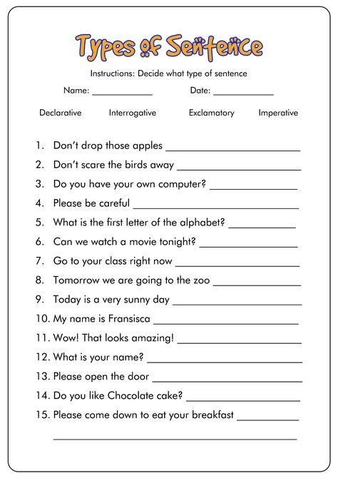 Four Types Of Sentences Worksheet Sentence And Non Sentence Worksheet, Kinds Of Sentences Worksheet Grade 3, Kind Of Sentences Worksheet, Exclamatory Sentences Worksheet, Imperative Sentences Worksheet, Four Types Of Sentences, 4 Types Of Sentences, Different Types Of Sentences, Sentence Worksheet