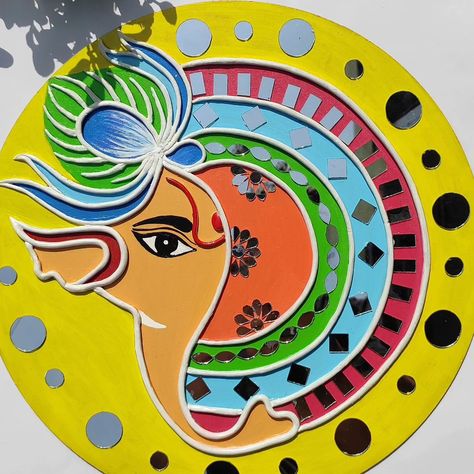 Ganesh ji Lippan Artwork 🎨 Size - 12 inch Mdf board #lippanart #lippanartwork #lippandesign #mudandmirror #mirrorwork #clayart #acrylicpainting #acrylicpaint #art #artist #artwork #creativity #diy #craft #homedecor #homedecoration #walldecor #wallhanging #indiaart #indianartist #instagram #explore #explorepage #painting #ganeshji #ganesha #ganeshpainting #ganeshart #ganeshchaturthi #creativearts_work Lippan Artwork, Ganesh Ji, Ganesh Art, Indian Artist, Mdf Board, Ganesh Chaturthi, Mirror Work, India Art, Artist Artwork