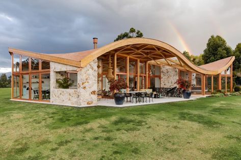 Wavy Roof, Wood Restaurant, The Andes Mountains, Spanish Hacienda, Roof Tops, Rammed Earth Wall, Types Of Architecture, Roof Architecture, Andes Mountains