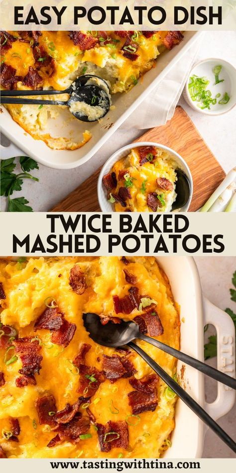 These twice baked mashed potatoes take the classic mashed potatoes to the next level! This will be a well loved side dish that can complement a wide range of main courses. It is perfect for family gatherings, dinner parties and is a great addition to your holiday table. Corn Mashed Potatoes, Potluck Healthy, Twice Baked Mashed Potatoes, Vegetable Casseroles, Loaded Mashed Potato Casserole, Irish Dinner, Potatoes Casserole, Baked Mashed Potatoes, Potatoe Recipes