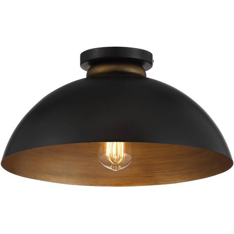 Bring superb style and warmth to your modern industrial living space with this compelling semi-flushmount dome ceiling light. From Possini Euro Design®, it's a simple and sophisticated choice, offering a black exterior finish paired with a gold finish interior. Perfect for an inviting breakfast nook or sophisticated bedroom. Dome Ceiling Light, Master Bath Lighting, Coastal Style Decorating, Sophisticated Bedroom, Entry Lighting, Dome Ceiling, Industrial Ceiling Lights, Industrial Living, Flushmount Ceiling Lights