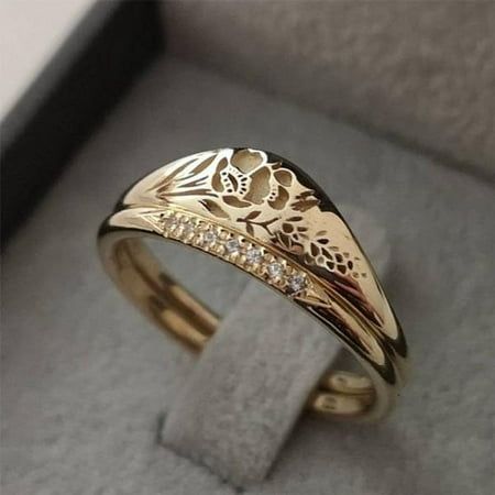 Elegant Woman Simple 18K Pure Gold Carved Rose Flower Ring Anniversary Gift Size: 5.  Gender: unisex.  Age Group: adult. Rose Flower Ring, Lavender Ring, Trendy Rings, Carved Ring, Mother Christmas Gifts, 2 Rings, Mors Dag, Men's Jewelry Rings, Rings Simple