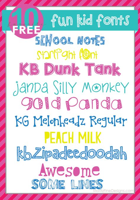 Super Fun Kid Fonts! These are easy and FREE to download and use. Awesome for kid-friendly party invitations and more! Kg Fonts Free, Fun Free Fonts, Free School Fonts, Kid Fonts Free, Window Nooks, Contemporary Window, Teacher Fonts, Computer Font, Free Font Download