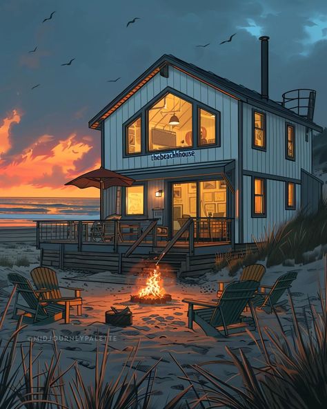 The Beach House 🌊 Share your thoughts below 👇 Created by: @midjourneypalette 🎨 ❌️Watermark removal from images is not allowed #midjourney #aiart #sunset #beach #beachhouse #travelphotography #travel #midjourneyart #midjourneyai #ai #artwork #aiartist #illustration Visual Writing Prompts, Houses By The Beach, Beach Drawing, Writing Photos, Beach Illustration, Beach House Art, The Beach House, Anime Backgrounds Wallpapers, House Drawing