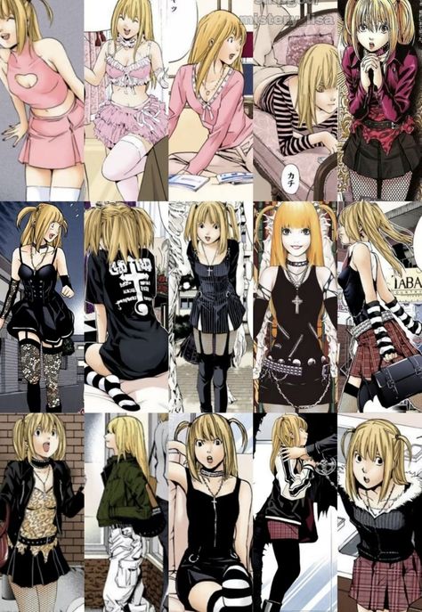 Misa Amane All Outfits, Misa Amane Outfits Manga, Misa Amane Pink Outfit, Misa Amane Core Aesthetic, Misa Amane Fashion Aesthetic, Deathnote Misa Cosplay, Misa Aname Outfit, Nana Outfits Manga, Misa Amane Outfit Ideas