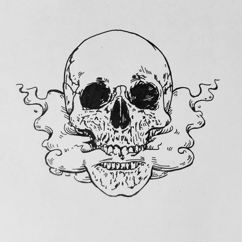 #skull #smoke #tattoo #tattooideas Skull With Weeds Tattoo, Drippy Skull Tattoo, Skull Pen Sketch, Anime Skull Tattoo, Grunge Skull Drawing, Graphic Skull Design, Skull With Fire Tattoo, Unique Skull Drawing, Skull Profile Tattoo