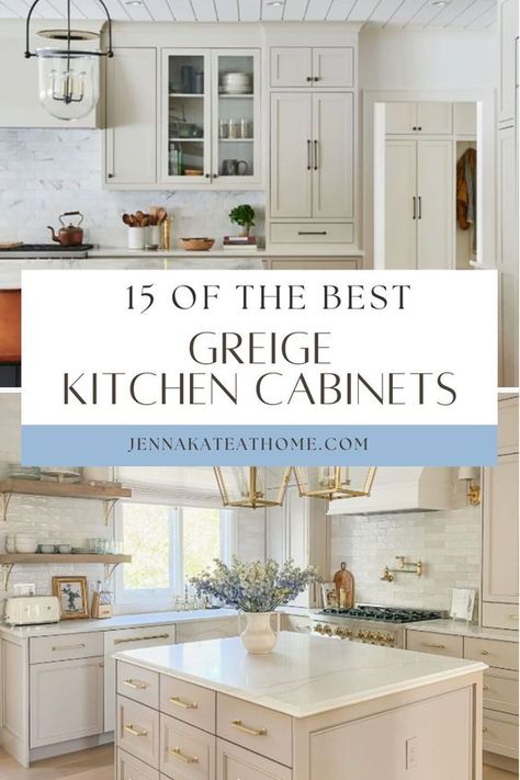 Revamp your kitchen with 15 stunning greige cabinets paint colors. Enhance your home decor with these elegant and versatile shades! Best Greige Paint Color Kitchen Cabinets, Greige Kitchen Design, Irish Creme Cabinets, Timeless Kitchen Paint Colors, Sw Natural Choice Kitchen Cabinets, Paint Colors For Cabinets Kitchen, Fancy Kitchen Cabinets, Taupe Of The Morning Sherwin Williams Cabinets, Sw Kitchen Cabinet Paint Colors