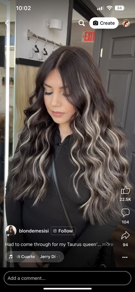 Black Hair Short With Highlights, Black And Platinum Hair Balayage, Half Head Foils Black Hair, Black With Blonde Balayage, Chocolate Brown Hair With Platinum Highlights, Modern Ombre Hair, Dark Hair With Platinum Money Piece, Black And White Balayage, Black With Blonde Money Piece