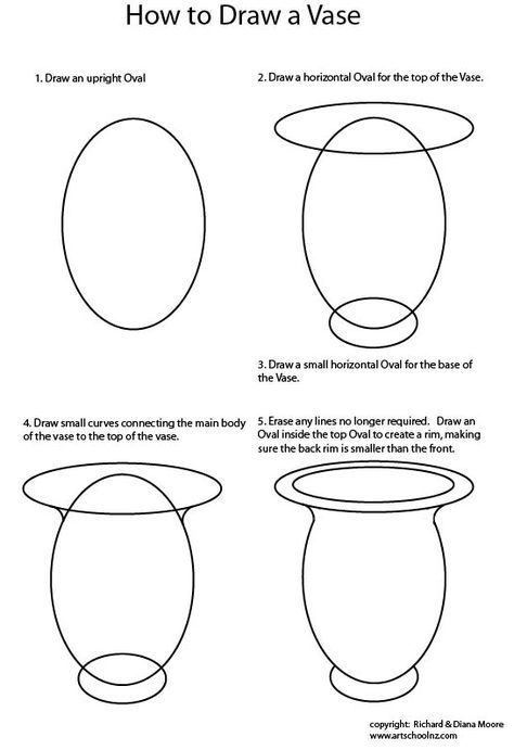 How To Draw Vase, How To Draw A Vase, Watercolor Templates, Draw Objects, Printable Flower Coloring Pages, Flowers Mandala, Mandala Ideas, Funny Artwork, Flower Drawing Tutorials