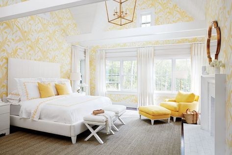 Coastal Living Showhouse 2016, Hamptons Classic, flared roof lines, sensationally sunny color, and the coziest outdoor rooms around: step inside this yearâ€™s dreamy retreat Yellow Bedroom Decor, Boy Rooms, Yellow Room, Yellow Decor, Coastal Bedrooms, Design Wardrobe, Yellow Bedroom, Home Design Decor, White Bedroom