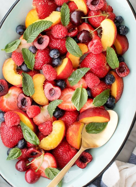 This easy fruit salad recipe is the ultimate summer side dish! Made with fresh fruit, herbs, and a zingy citrus-ginger dressing, it's a guaranteed party hit. | Love and Lemons #fruit #salad #fruitsalad #sidedish #summer Summer Fruit Salad Recipe, Jackfruit Sandwich, Summer Fruit Salad, Easy Fruit Salad Recipes, Jacques Pepin, Dressing For Fruit Salad, Fruit Salad Recipe, Fruit Salad Easy, Summer Salads With Fruit