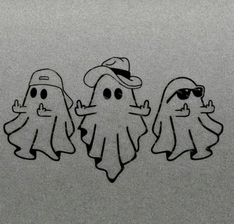 Cool Cute Tattoo Ideas, Trio Cute Drawing, Funny Ghost Tattoo Ideas, Ghost Sibling Tattoos, Friendship Ghost Tattoo, Spooky Trio Tattoos, Disconnect Tattoo, Trio Ghost Tattoos, 3 Ghosts Tattoo