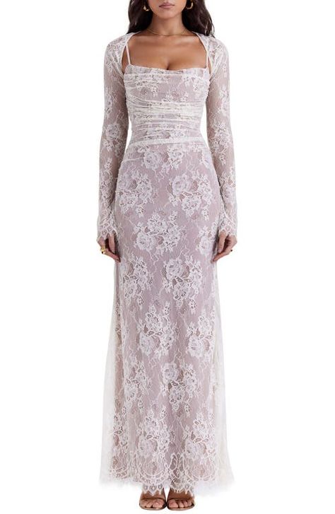 Long Sleeve Lace Maxi Dress, Lace Bolero, House Of Cb Dresses, House Of Cb, Vintage Maxi Dress, Lace Maxi, Dress Shapes, Wedding Dress Long Sleeve, Lace Maxi Dress