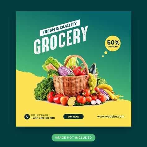 Grocery vegetable food instagram post or square banner template Grocery Social Media Post Design, Grocery Store Advertising, Grocery Store Signage, Supermarket Social Media Design, Grocery Store Social Media, Grocery Signage, Digital Marketing Humor, Food Instagram Post, Grocery Store Ads