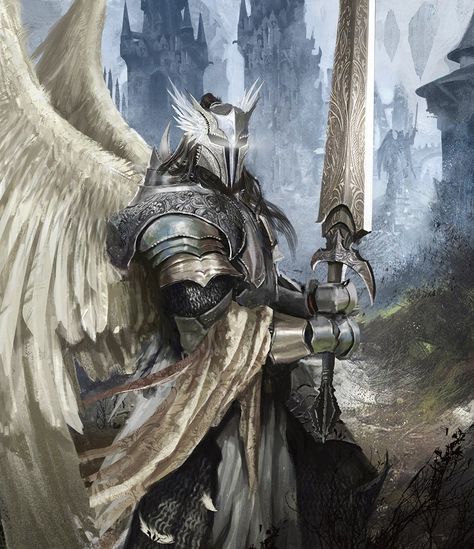 Good morning my angel. Tried to send this on messenger but my computer is running slow 천사와 악마, Angelo Guerriero, Silver Knight, Personaje Fantasy, Illustration Fantasy, Angel Warrior, 다크 판타지, Knight Art, Fantasy Armor