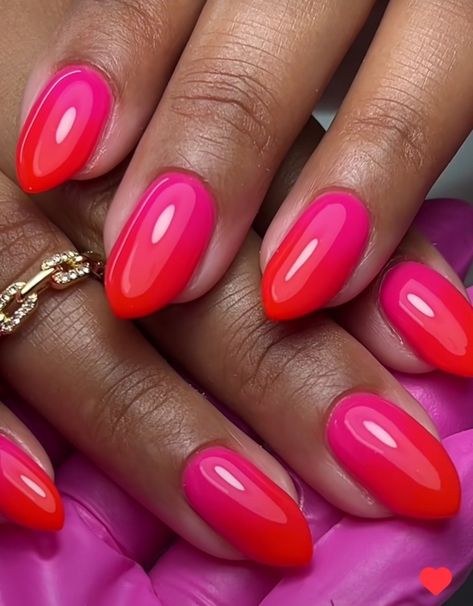 Hot pink & orange ombre Ombre Red Pink Nails, Ombre Pink And Red Nails, Red Hot Pink Nails, Hot Pink Coral Nails, Hot Pink And Orange Ombre Nails, Orange Hot Pink Nails, Bright Pink Orange Nails, Pink And Red Ombré Nails, Hot Pink Nails Ombre