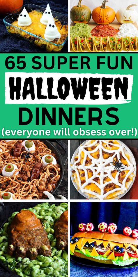 Halloween dinner party food Best Halloween Dinner Ideas, Spooky Halloween Chili, Halloween Dinner Ideas Healthy, Potluck Ideas For Halloween, Halloween Gathering Food, Halloween Main Course Food, Main Course For Halloween Party, Menu For Halloween Party, Halloween Luncheon Food Ideas