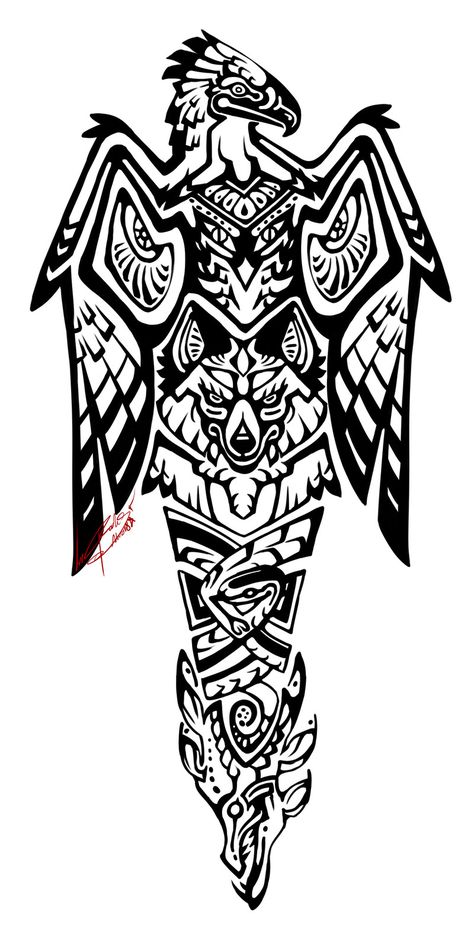 ArtStation - Totem Pole Tattoo, Rookshock Moore Honduran Tattoos, Barbarian Tattoo, Maori Totem, Tattoo Ideas Animals, Totem Pole Tattoo, Pole Tattoo, Maya Tattoo, Maori Tattoo Frau, Arte Viking