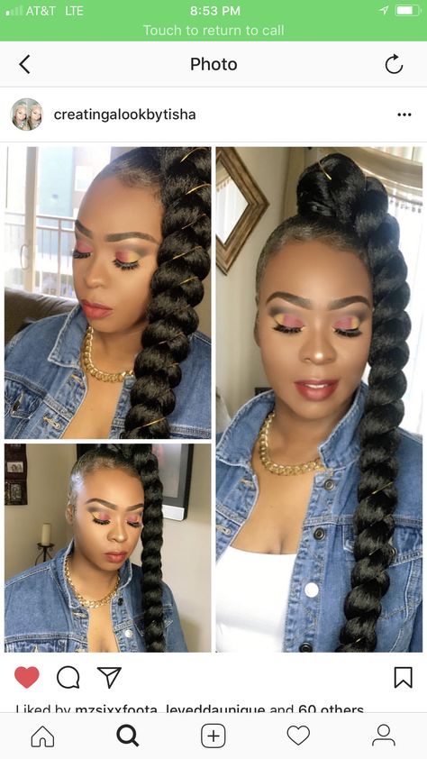 ❁ For More Hair Pins Like This Follow @Kebay Quick Updo For Black Women, Braids Up Into A Ponytail, Updo For Black Women, Braided Ponytail Black Hair, Genie Ponytail, Ponytail For Black Women, Quick Updo, Long Ponytail Hairstyles, Braid Updo