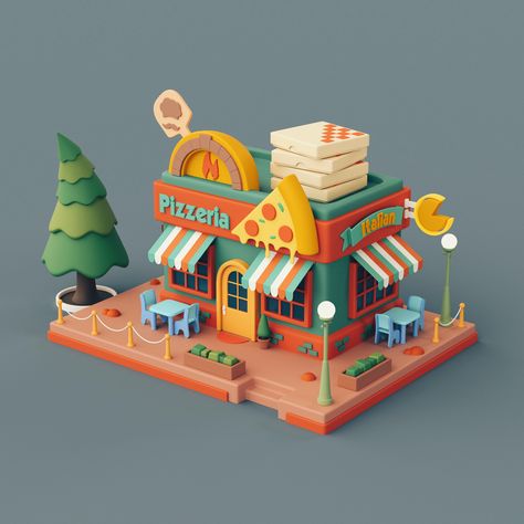 3d Shop Design, High Poly Modeling, Lowpoly 3d, Cookie Factory, Pizza Shop, 귀여운 음식 그림, 3d Modeling Tutorial, Low Poly Games, Rumah Minecraft