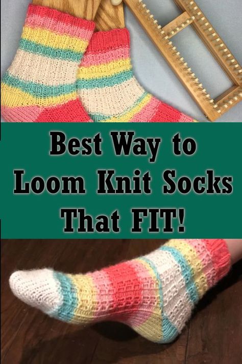 Tired of pinched toes and floppy heels?  Learn to customize a loom knit sock pattern for a perfect fit every time. #goodknitkisses #loomknit #loomknitting #loomknitsocks #knitsocks Sock Loom Patterns, Loom Knit Socks, Knit Sock Pattern, Sock Loom, Loom Knitting For Beginners, Round Loom Knitting, Loom Knitting Tutorial, Loom Knit Hat, Loom Knitting Stitches