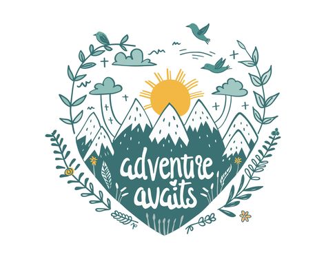 Adventure Illustration Exploring, Mountain Tshirt Design, Mountain Clip Art, Mountains Svg, Adventurous Design, Mountain Svg, Whimsical Heart, Modern Tattoos, Outdoor Shirt