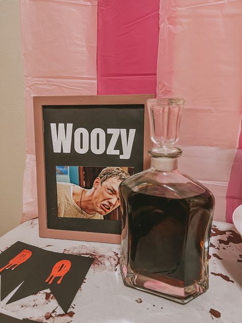 Cognac and Coke mixed drink named Woozy Ghostface Halloween Party, Scream Movie Birthday Decorations, Ghostface Themed Party, Ghostface Birthday Party Ideas, Scream Movie Party Ideas, Scream Movie Party, Scream Inspired Drinks, Ghostface Party, Scream Themed Party