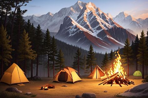 Camping Background Landscape, Anime Camping Background, Camping Drawing Illustrations, Camping Illustration Art, Tent Painting, Camp Background, Camping Background, Tent Drawing, Camping Painting