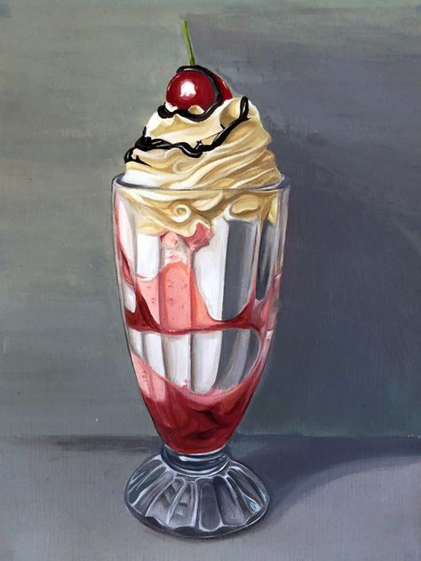 Acrylic Painting Ice Cream, Whipped Cream Painting, Ice Cream Paintings, Adjectives Grammar, Ice Cream Painting, Sarah Graham, Eclectic Artwork, Diy Canvas Art Easy, Food Art Painting