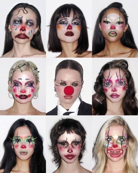 Period Clown Makeup, Cool Makeup Costumes, Old School Clown Makeup, Minimalist Clown Makeup, Impressed Reaction Pic, Cool Clown Makeup, Halloween Clown Costumes, Horror Makeup Ideas, Clown Makeup Aesthetic