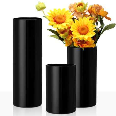 PRICES MAY VARY. 3 Sizes for You to Choose: there are 3 sizes of the black vases, they are respectively approx. 4 x 12 inch, 4 x 8 inch and 4 x 6 inch, you can use them to store fresh flowers, dried flowers, column candles, roses, pebbles and more Package Includes: this package comes with 3 pieces of flower vases in 3 sizes, the quantity is sufficient to meet your home and party decoration needs, you can also share them with others Decorate with Confidence: the glass flower vases are made of qua Black Wedding Vases, Dinner Party Centerpieces, Modern Candle Holder, Black Vases, Formal Dinner Party, Tall Glass Vase, Vases Glass, Glass Cylinder Vases, Modern Candle