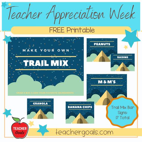 Teacher Appreciation Week - Trail Mix Bar Signs Trail Mix Bar Sign, Trail Mix Bar, Biscuit Bar, Free Teacher, Teacher Appreciation Gift, Teacher Appreciation Week, Trail Mix, Printable Signs, Bar Signs